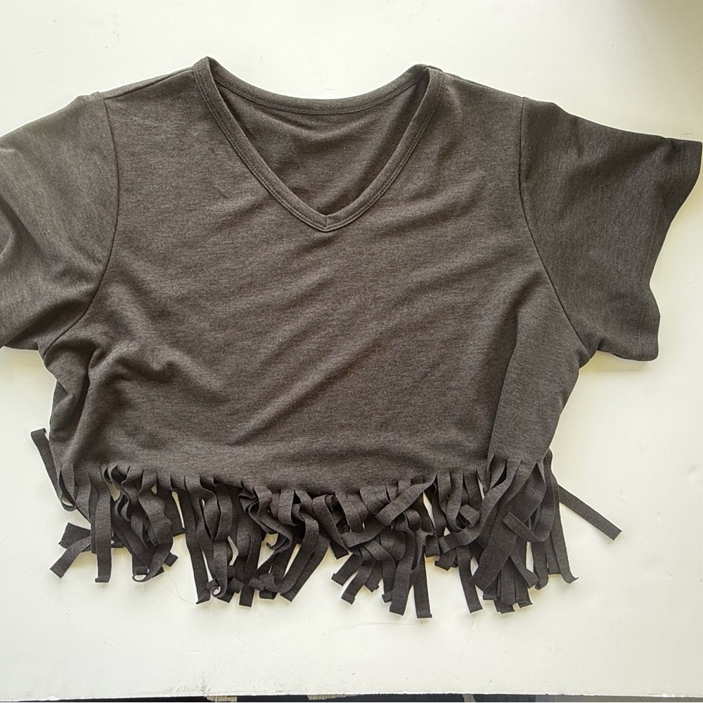 Gray Fringe Hem Women's Top